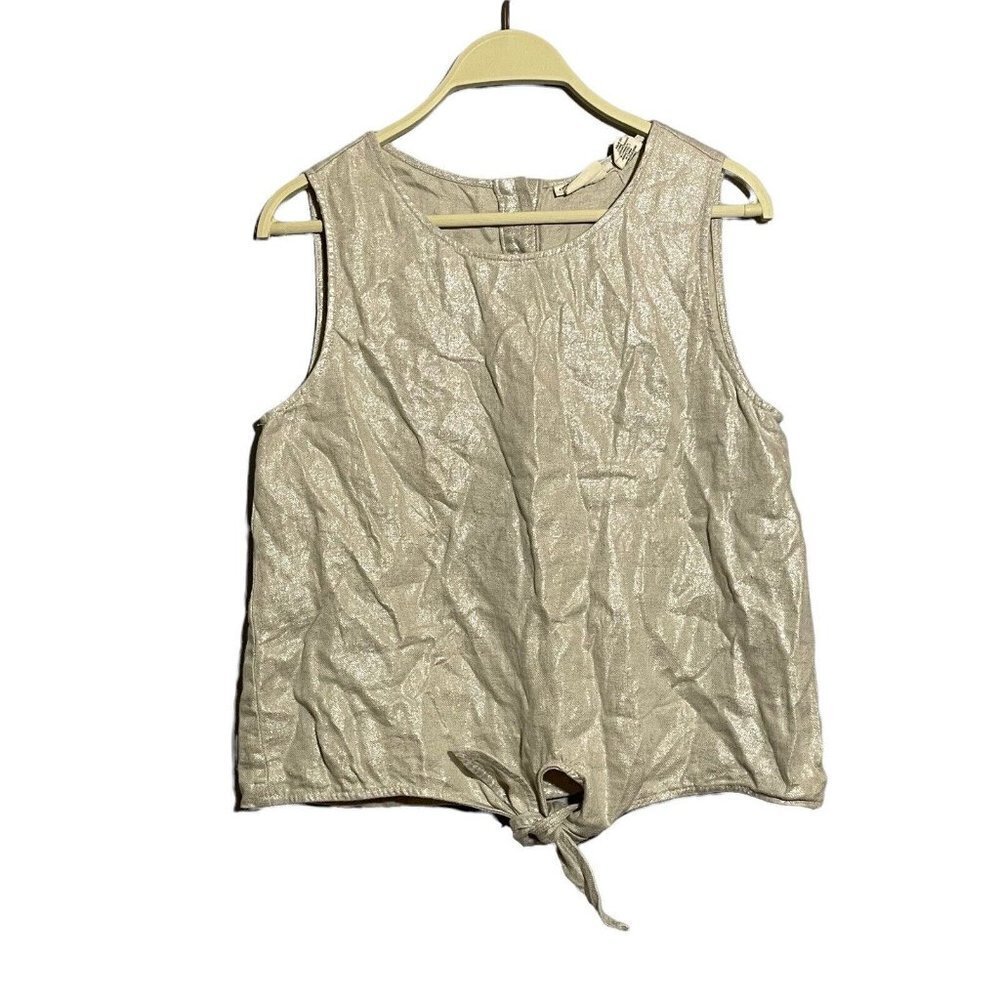 Christian Siriano Linen Sleeveless Blouse Crop Women Size S Beige Glitter Shiny